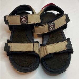 Timberland Men's Beige and Black Outdoor Sandals with Velcro Straps